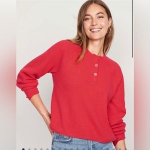Old navy Red Thermal-Knit Raglan-Sleeve Henley T-Shirt for Women